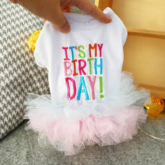 It’s My Birthday!” Tutu Dress for Small Dogs – Rainbow Pet Party Outfit