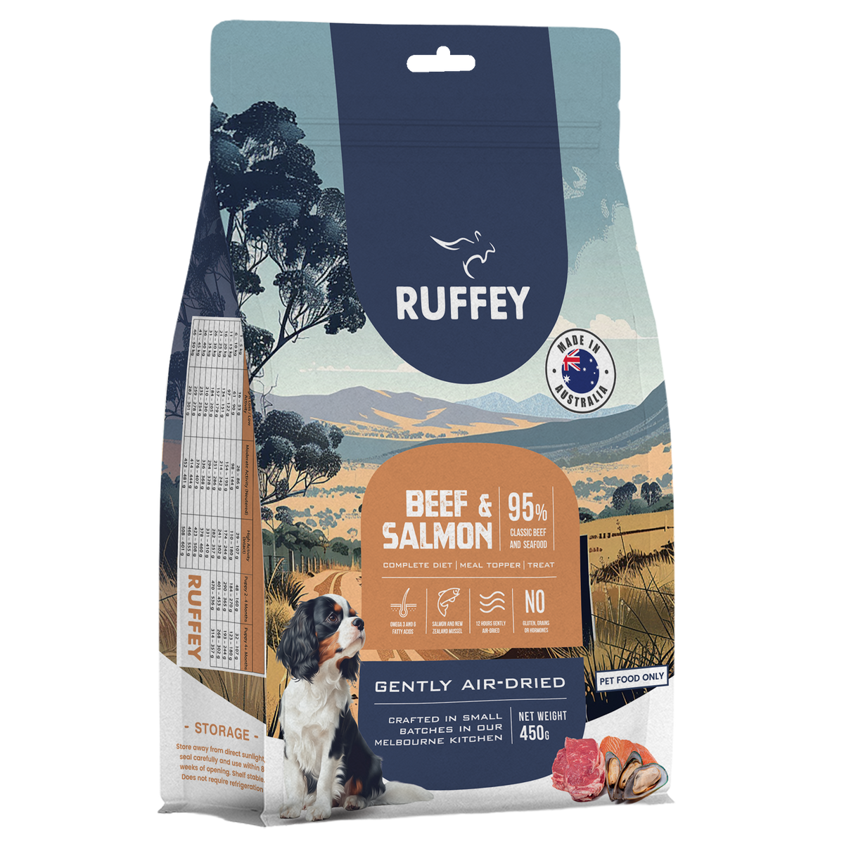Ruffey Australian Air-Dried Dog Food | Beef & Salmon | Complete Meal, Topper & Treat | 450g/ 1kg