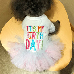 It’s My Birthday!” Tutu Dress for Small Dogs – Rainbow Pet Party Outfit