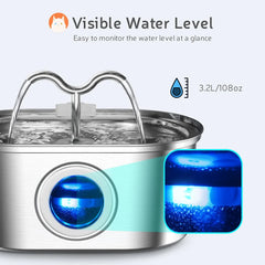 3.2L Stainless Steel Pet Water Fountain with LED Light – Quiet, Automatic & Hygienic for Cats & Dogs