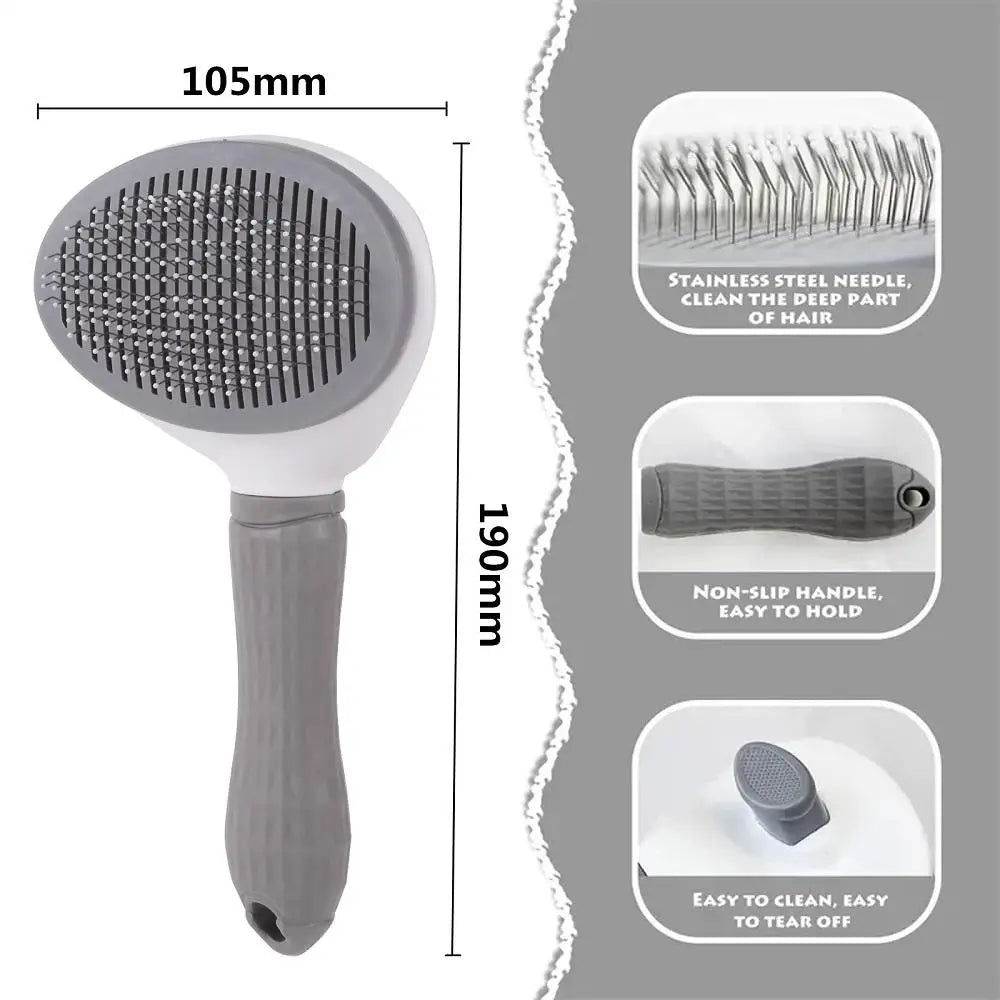 Pet Grooming Comb – Automatic Hair Removal, Stainless Steel Needles